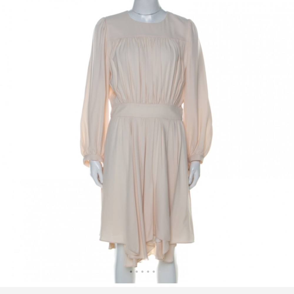 Chloe Cream Crepe Flared Ruffle Dress M